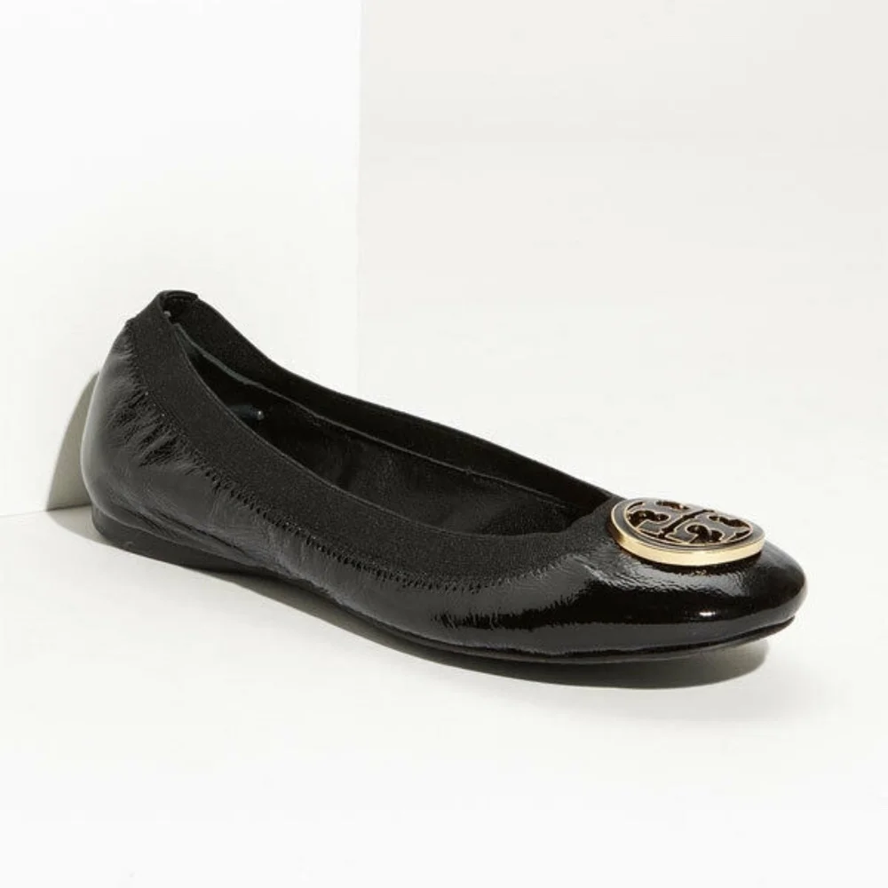 EUC TORY BURCH Caroline Elastic Trim Ballerina Flat [SZ 7.5 ] Black‎ Gold